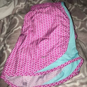patterned pink & light blue nike shorts